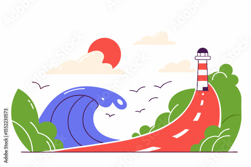 Coastal journey road running alongside crashing ocean waves
