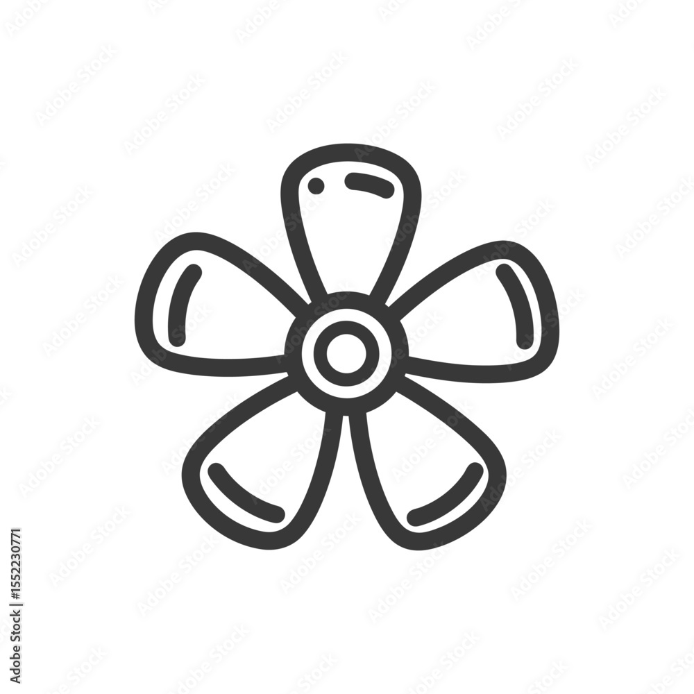 Obraz premium Simple Five-Petal Flower Icon, Bold Outline on White Background
