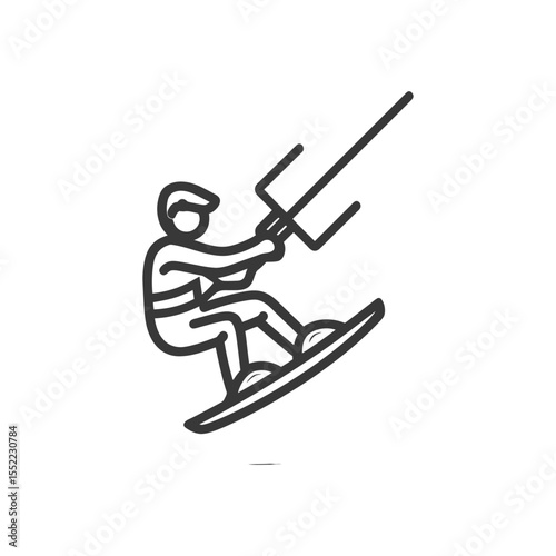 Kitesurfer Icon: Minimalist Line Art of Water Sport Activity