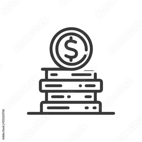 Stacked Wealth: Minimalist Coin Icon on Rectangular Bars, Financial Growth Concept