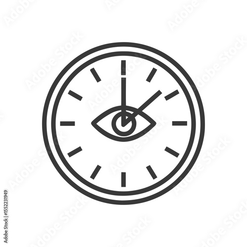 All-Seeing Time: Clock with Eye Symbol, Minimalist Line Art Icon