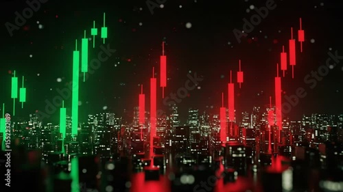 Animated Stock Market Chart Over Abstract Cityscape