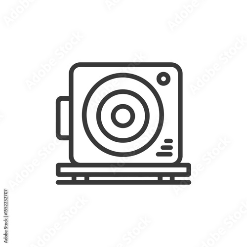 Minimalist Line Art: Square Speaker with Circular Baffle and Controls