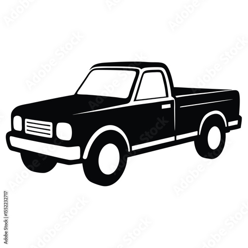 Silhouette Illustration of Classic Pickup Truck with Retro Styling and Bold Lines