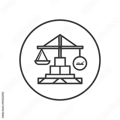 Minimalist Icon of Justice Scales and Legal Documents in Circle