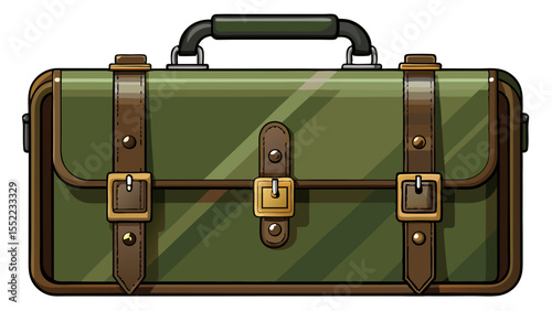 This deep olive briefcase boasts black matte closures, combining rugged charm with elegance. Its contrast on a white background highlights its earthy confidence and tailored form.