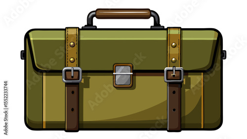 This deep olive briefcase boasts black matte closures, combining rugged charm with elegance. Its contrast on a white background highlights its earthy confidence and tailored form.