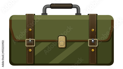 This deep olive briefcase boasts black matte closures, combining rugged charm with elegance. Its contrast on a white background highlights its earthy confidence and tailored form.
