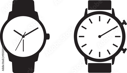 Wrist Watch Logo Set In Black Vector Silhouette Style