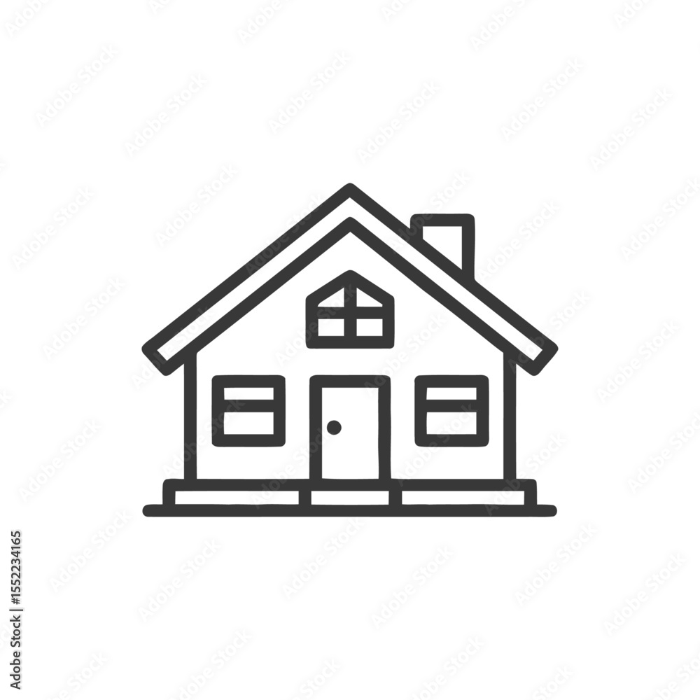 Minimalist House Icon: Simple Line Drawing of Home with Chimney Minimalist House Icon: Simple Line Drawing of Home with Chimney