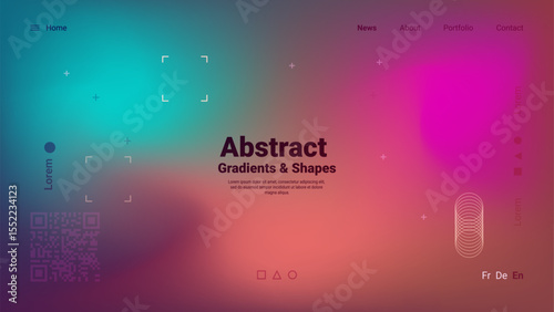 Colorful gradients blend seamlessly in a modern digital design featuring a variety of shapes, showcasing a contemporary artistic style. The layout is visually engaging and striking.