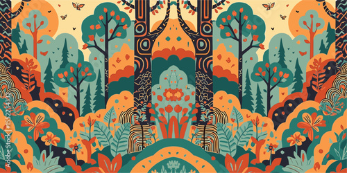 Abstract art pattern of batik with nuances of Java Tropical Forest, Indonesia