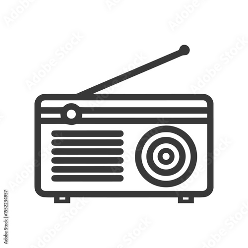 Retro Radio Icon: Bold Outline, Vintage Design, Minimalist Style
