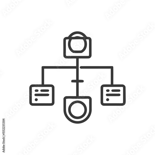 Minimalist Flowchart Icon: Hierarchical Structure with Rounded Elements and Data Nodes