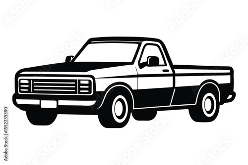 Isolated Black and White Illustration of a Classic American Pickup Truck Silhouette Vector
