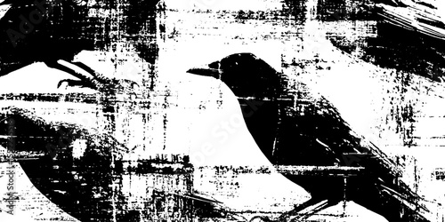Black and white grunge bird cutouts for artistic zine poster design