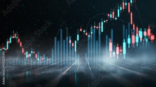 Animated Stock Market Chart Ascending in Blue and Red on Dark Background