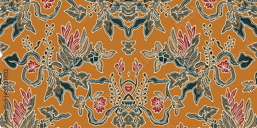 Abstract art pattern of batik with nuances of Java Tropical Forest, Indonesia