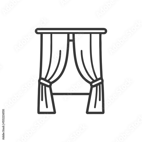 Minimalist Window Curtains Icon: Elegant Home Decor Element in Black and White