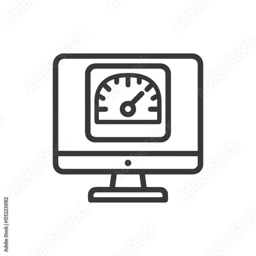 Computer Monitor Displaying Speedometer Icon, Performance Analysis Concept