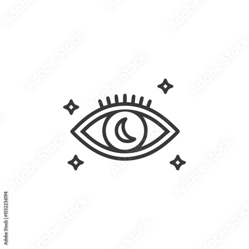Crescent Moon Eye with Stars: Minimalist Line Art Symbol