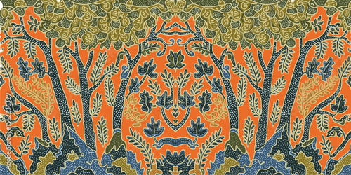 Abstract art pattern of batik with nuances of Java Tropical Forest, Indonesia