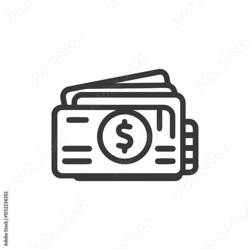 Minimalist Wallet Icon with Dollar Sign and Money Stacks, Finance Symbol