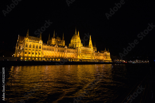 Budapest Parliament at night from the Danube river