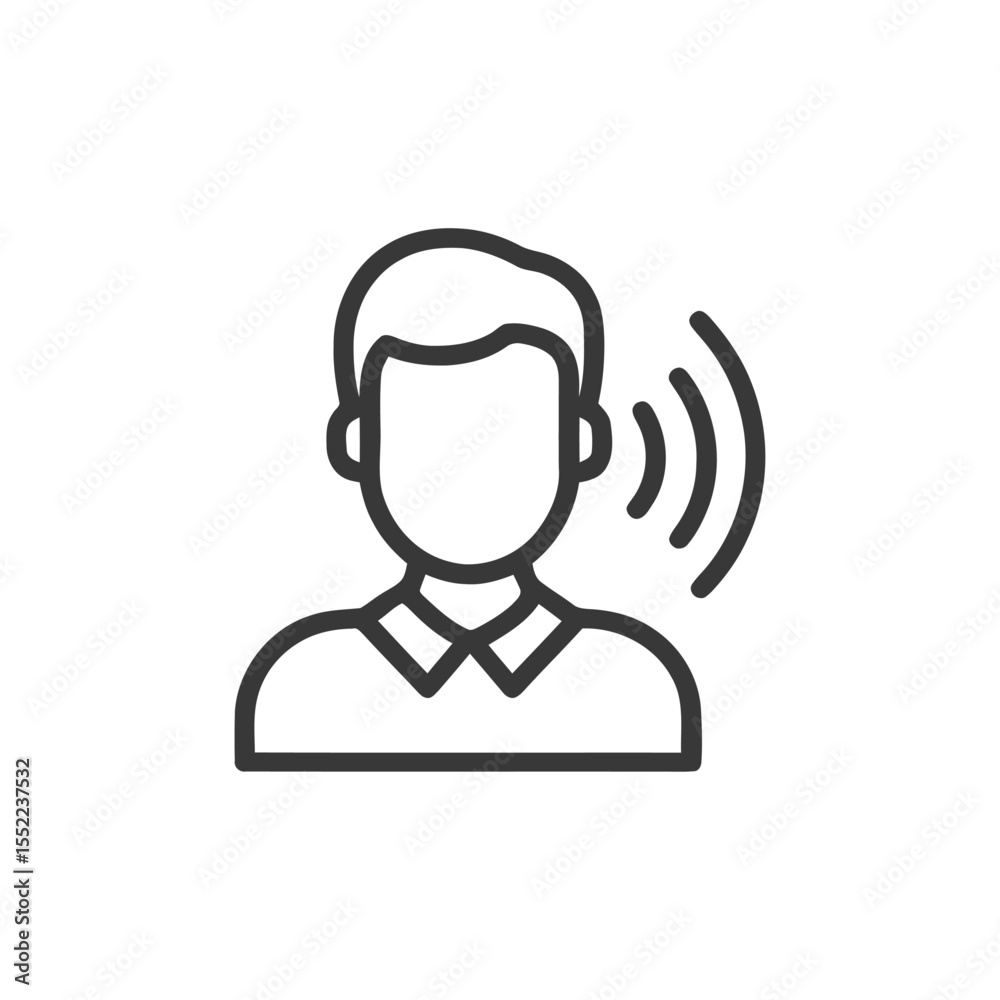 Obraz premium Listening Man Outline Icon with Sound Waves Emanating from Ear