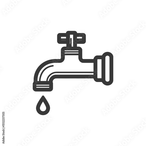 Leaky Faucet Icon: Simple Black and White Water Conservation Symbol