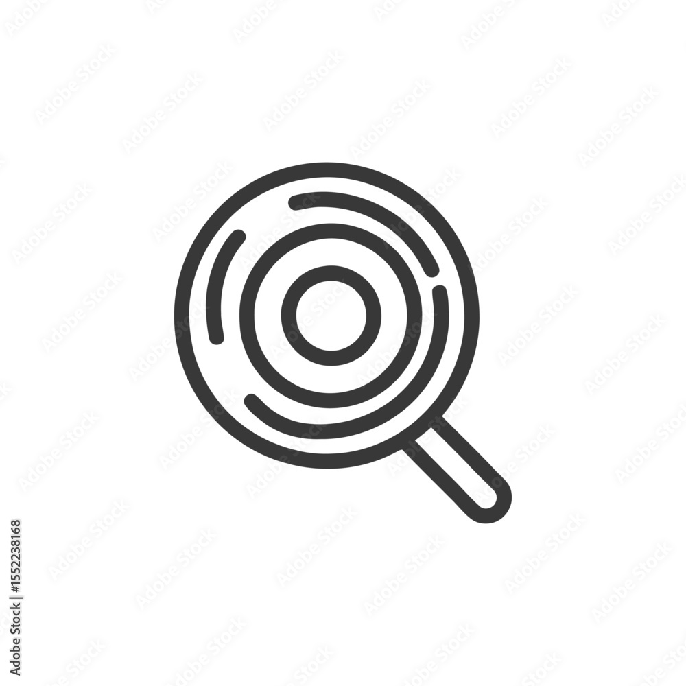 Minimalist Lollipop Icon: Circular Candy with Stick, Black Outline on White Minimalist Lollipop Icon: Circular Candy with Stick, Black Outline on White