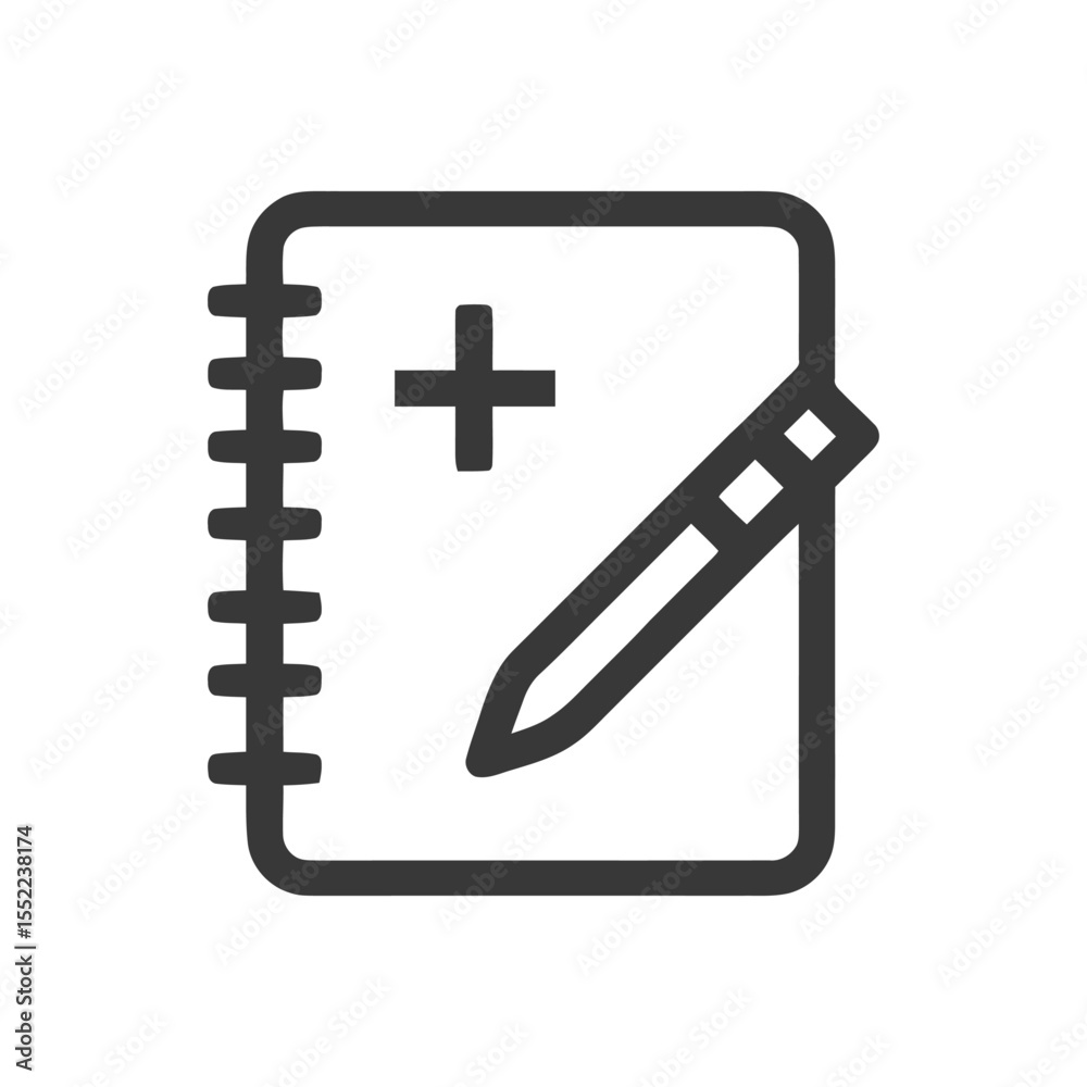 Obraz premium Medical Notepad Icon with Pencil, Healthcare Record Symbol, Minimalist Design
