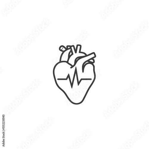 Anatomical Heart Outline with ECG Line, Medical Icon on White