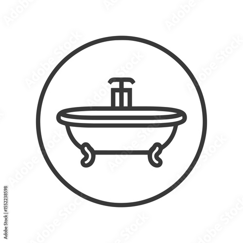 Minimalist Bathtub Icon in Circle, Clean Line Art Design