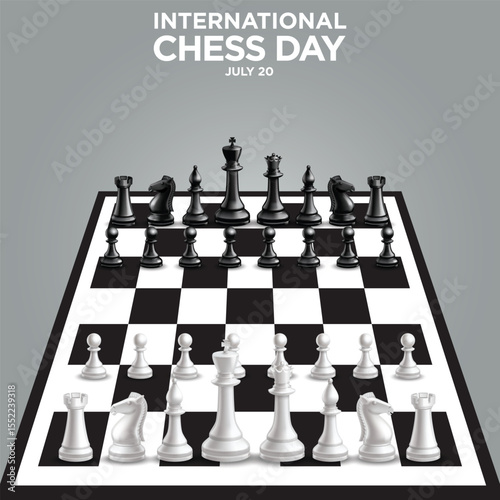Internationa Chess Day 20 july 2024 .. White and black chess Piecess with Chess Board.eps strategic, decision, leader, win, tower, object, isolated, design, checkmate, leadership, wooden, graphic, cla