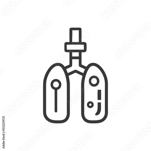 Stylized Lungs Icon with Bronchial Tree and Lung Details in Bold Outline