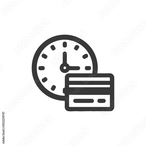 Time-Sensitive Payment: Clock and Credit Card Icon in Bold Outline Style
