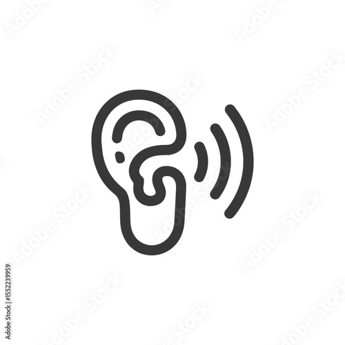 Minimalist Ear Icon with Sound Waves, Hearing Concept Design