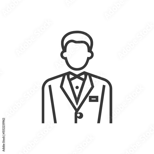 Elegant Minimalist Line Art: Faceless Man in Tuxedo with Bowtie Icon