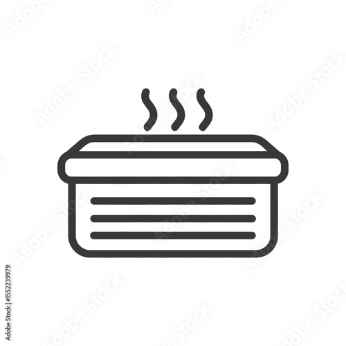 Steaming Hot Food Container Icon, Minimalist Line Art Design
