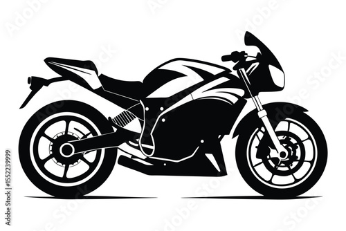 Sleek Black Motorcycle Illustration Featuring a Detailed Design and Racing Style Aesthetic