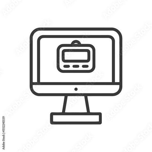 Minimalist Computer Displaying Pedometer Icon, Outline Style
