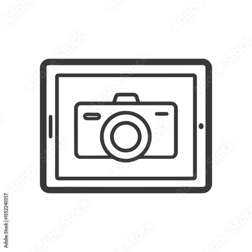 Tablet Displaying Camera Icon, Minimalist Design, Technology Concept