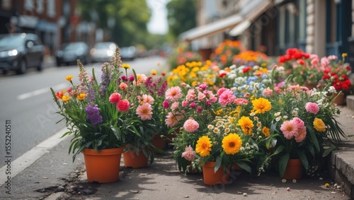 Wallpaper Mural Flowers on a street in summer with empty copy space for text. Torontodigital.ca
