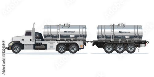 Petroleum liquid oil tanker heavy truck double trailer vector Illustration