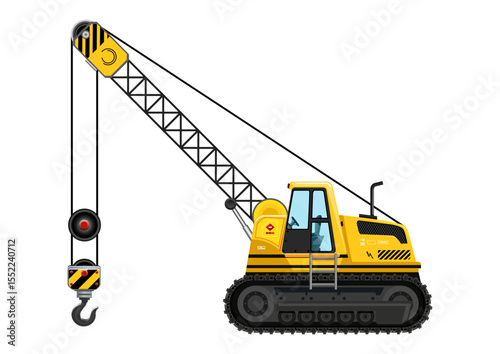 Crane vehicle hook heavy construction service vehicle vector illustration