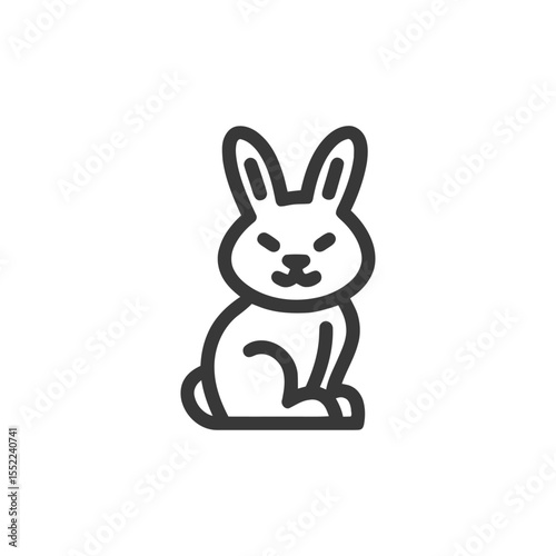 Minimalist Angry Rabbit Icon: Bold Outline, White Background, Vector Illustration
