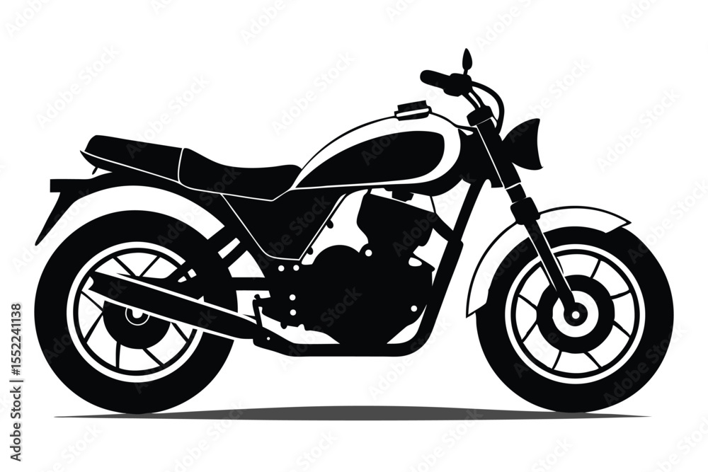 Fototapeta premium Silhouette of a Classic Motorcycle with Distinct Details, Featuring Tank and Fenders