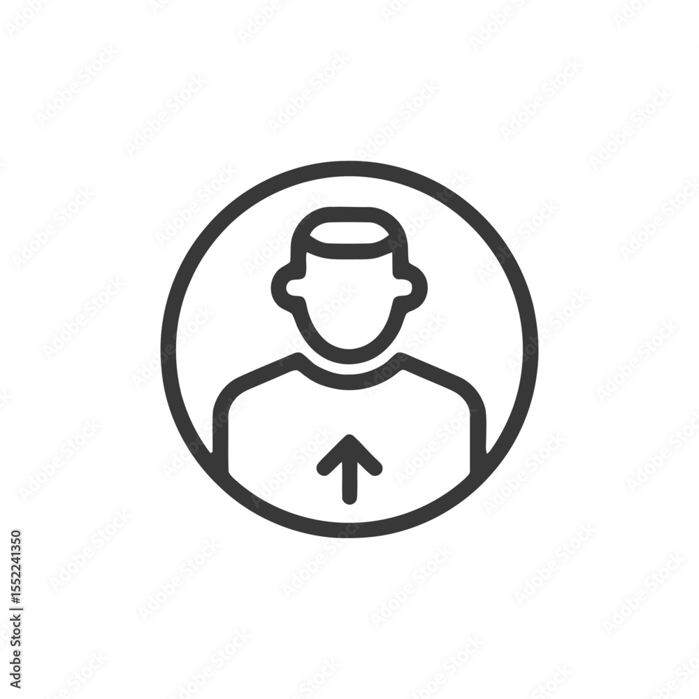 Fototapeta premium User Profile Upload Icon: Simple Outline of Person with Arrow