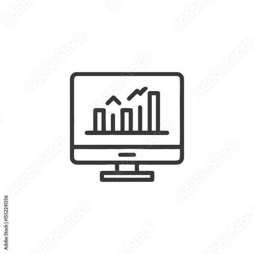 Monitor Displaying Financial Growth Chart, Line Icon Style, Isolated